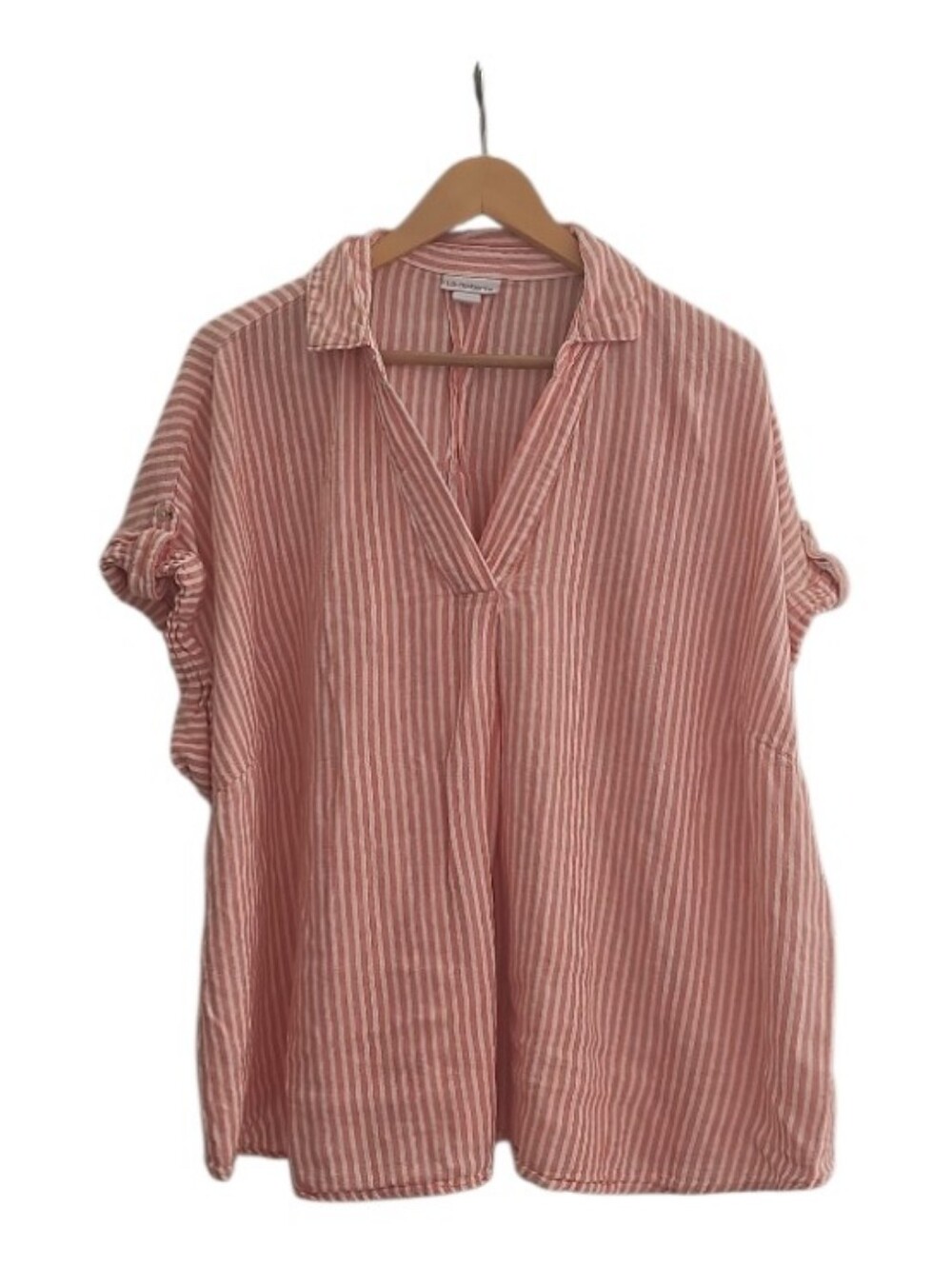 Liz Claiborne Linen Blend Striped Popover Top Women’s 3X Coastal Casual Resort